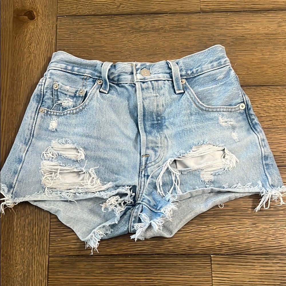 Levi's Blue Jean Shorts Distressed Frayed Hem junior size 23